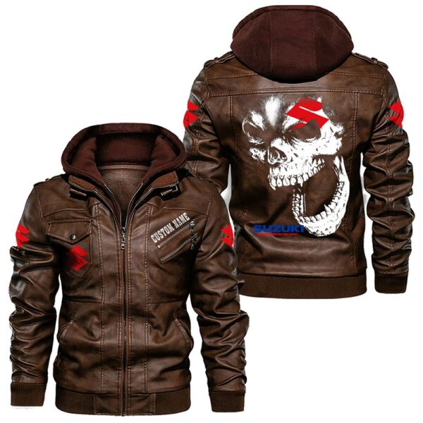 Custom Name Suzuki Skull Leather Jacket - Personalized Logo Car Motorcycle Model - Image 2