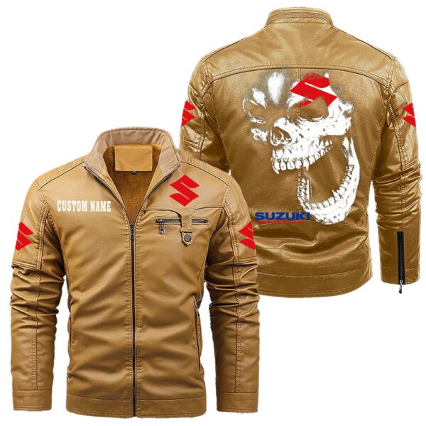 Custom Name Suzuki Skull Leather Jacket - Personalized Logo Car Motorcycle Model - Image 10