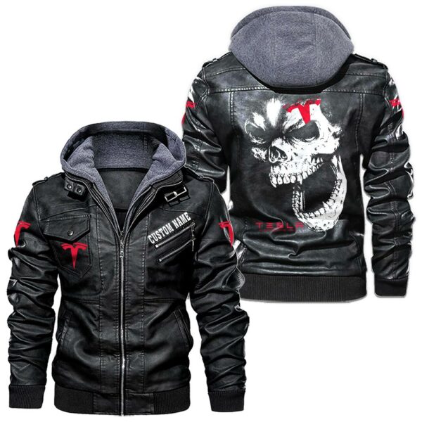 Custom Name Tesla Motors Skull Leather Jacket - Personalized Logo Car Motorcycle Model
