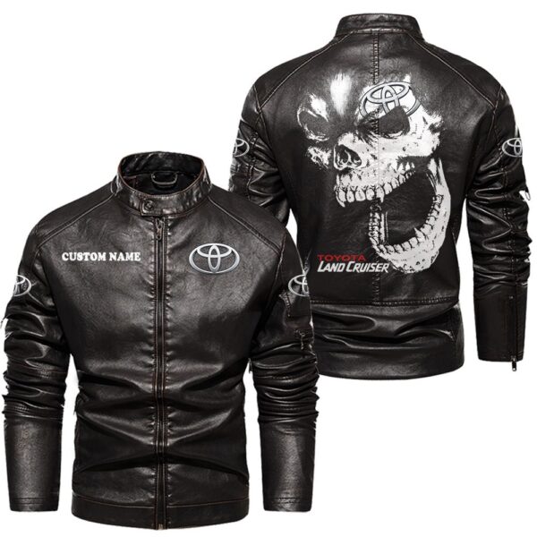 Custom Name Toyota Land Cruiser Skull Leather Jacket - Personalized Logo Car Motorcycle Model - Image 3