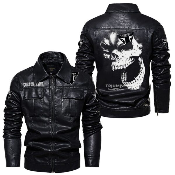 Custom Name Triumph Motorcycles Skull Leather Jacket - Personalized Logo Car Motorcycle Model - Image 7