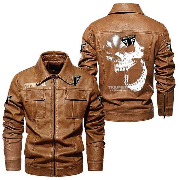 Custom Name Triumph Motorcycles Skull Leather Jacket - Personalized Logo Car Motorcycle Model - Image 8