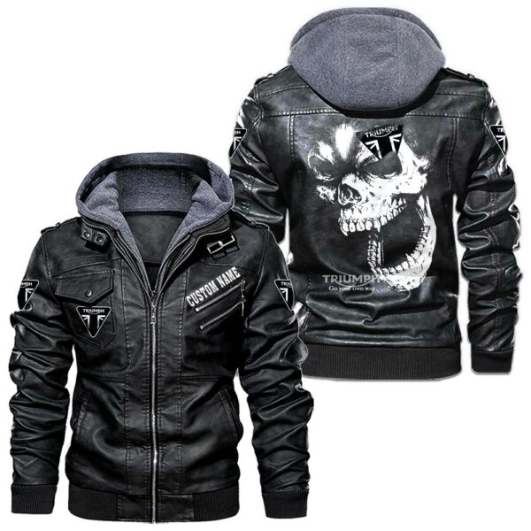 Custom Name Triumph Motorcycles Skull Leather Jacket - Personalized Logo Car Motorcycle Model
