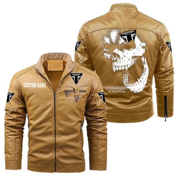 Custom Name Triumph Motorcycles Skull Leather Jacket - Personalized Logo Car Motorcycle Model - Image 10