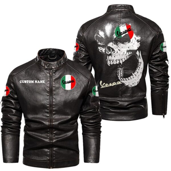Custom Name Vespa Skull Leather Jacket - Personalized Logo Car Motorcycle Model - Image 3