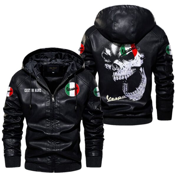 Custom Name Vespa Skull Leather Jacket - Personalized Logo Car Motorcycle Model - Image 5