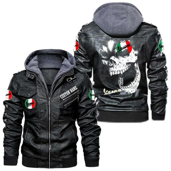 Custom Name Vespa Skull Leather Jacket - Personalized Logo Car Motorcycle Model