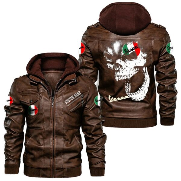 Custom Name Vespa Skull Leather Jacket - Personalized Logo Car Motorcycle Model - Image 2