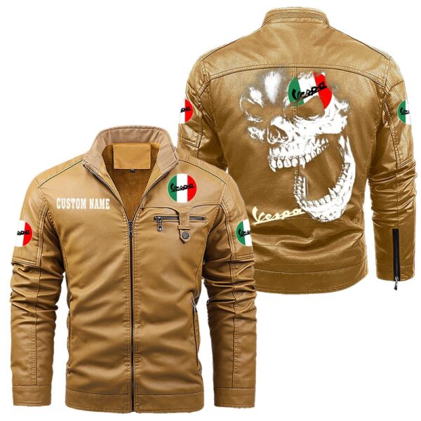 Custom Name Vespa Skull Leather Jacket - Personalized Logo Car Motorcycle Model - Image 10