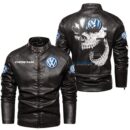 Custom Name Volkswagen Skull Leather Jacket - Personalized Logo Car Motorcycle Model