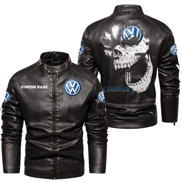 Custom Name Volkswagen Skull Leather Jacket - Personalized Logo Car Motorcycle Model - Image 3