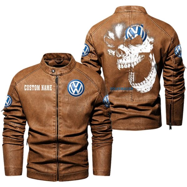 Custom Name Volkswagen Skull Leather Jacket - Personalized Logo Car Motorcycle Model - Image 4