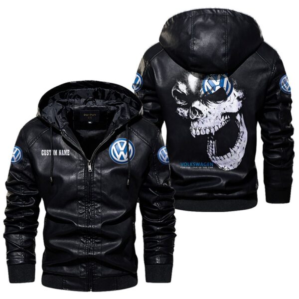 Custom Name Volkswagen Skull Leather Jacket - Personalized Logo Car Motorcycle Model - Image 5