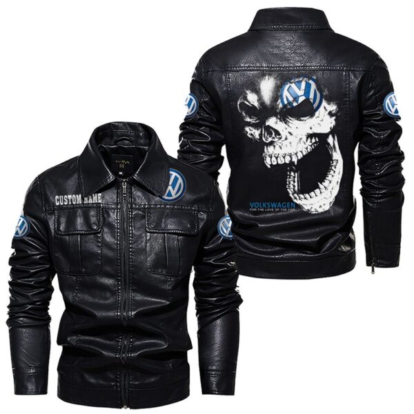 Custom Name Volkswagen Skull Leather Jacket - Personalized Logo Car Motorcycle Model - Image 7