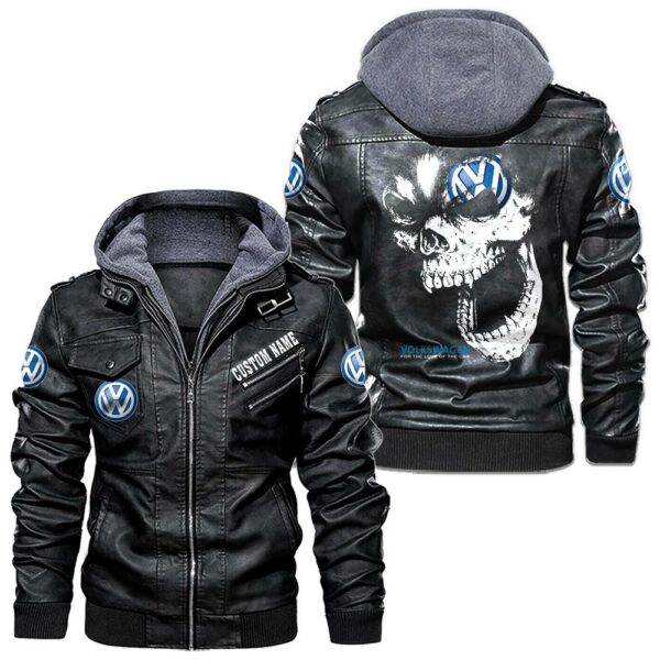 Custom Name Volkswagen Skull Leather Jacket - Personalized Logo Car Motorcycle Model