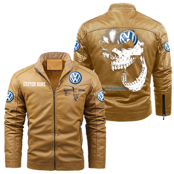 Custom Name Volkswagen Skull Leather Jacket - Personalized Logo Car Motorcycle Model - Image 10