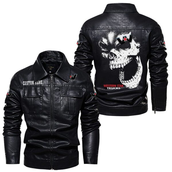 Custom Name Western Star Contrast Leather Jacket - Personalized Logo Car Motorcycle Model - Image 7