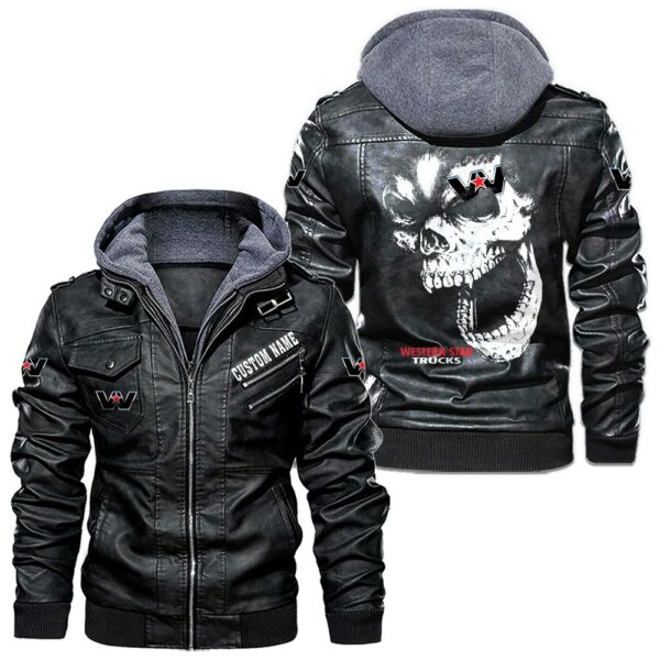 Custom Name Western Star Contrast Leather Jacket - Personalized Logo Car Motorcycle Model