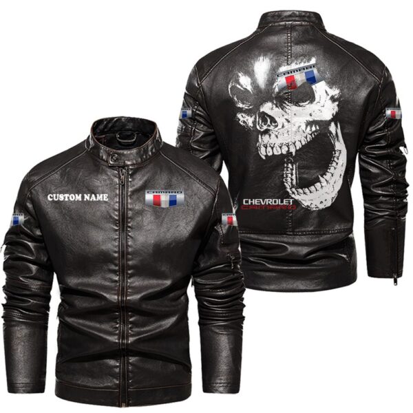 Custom Name Camaro Skull Leather Jacket - Personalized Logo Car Motorcycle Model - Image 3
