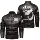 Custom Name Carroll Shelby Skull Leather Jacket - Personalized Logo Car Motorcycle Model