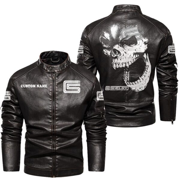 Custom Name Carroll Shelby Skull Leather Jacket - Personalized Logo Car Motorcycle Model - Image 3