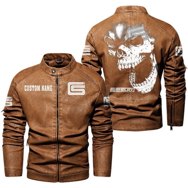 Custom Name Carroll Shelby Skull Leather Jacket - Personalized Logo Car Motorcycle Model - Image 4
