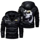 Custom Name Chevy Nascar Skull Leather Jacket - Personalized Logo Car Motorcycle Model