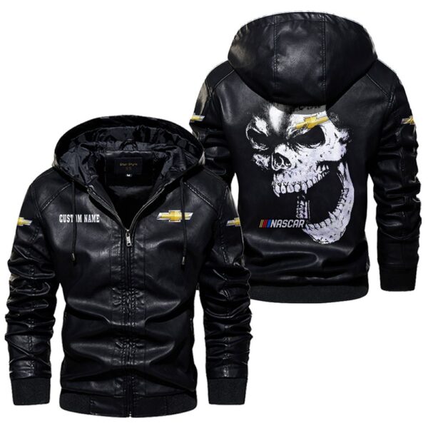 Custom Name Chevy Nascar Skull Leather Jacket - Personalized Logo Car Motorcycle Model - Image 5