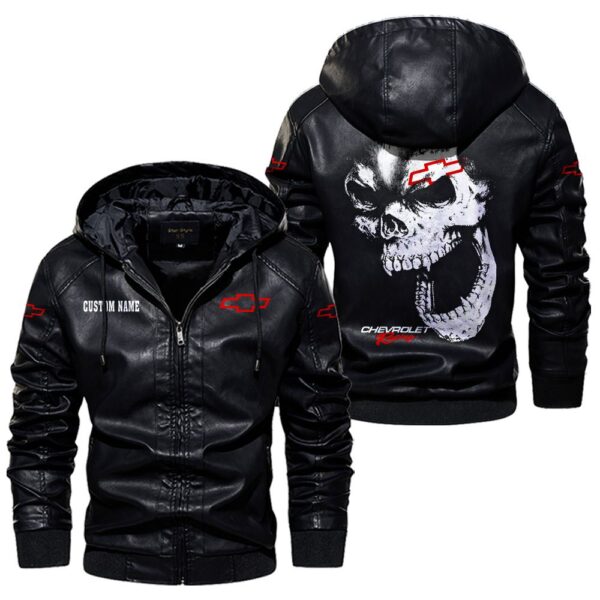 Custom Name Chevy Racing Skull Leather Jacket - Personalized Logo Car Motorcycle Model - Image 5