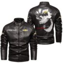Custom Name Chevy Silverado Skull Leather Jacket - Personalized Logo Car Motorcycle Model