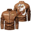 Custom Name Chevy Silverado Skull Leather Jacket - Personalized Logo Car Motorcycle Model
