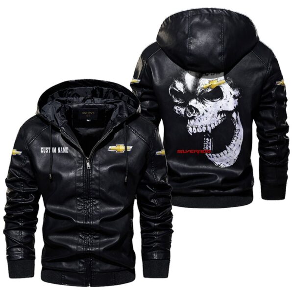 Custom Name Chevy Silverado Skull Leather Jacket - Personalized Logo Car Motorcycle Model - Image 5