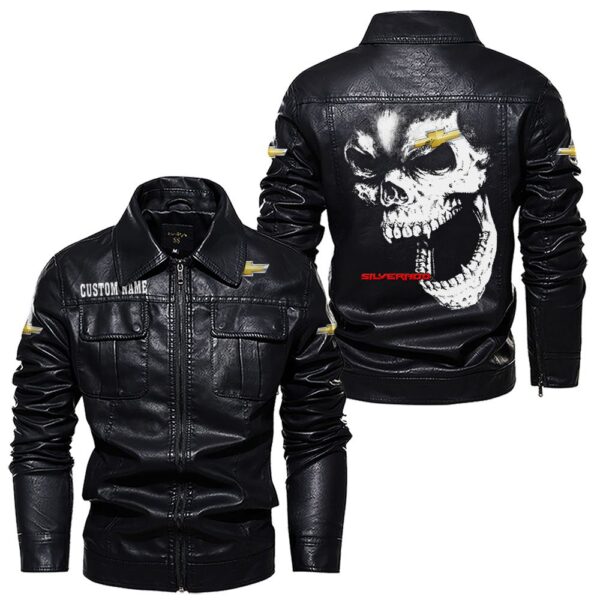 Custom Name Chevy Silverado Skull Leather Jacket - Personalized Logo Car Motorcycle Model - Image 7
