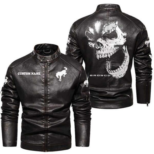 Custom Name Ford Bronco Skull Leather Jacket - Personalized Logo Car Motorcycle Model - Image 3