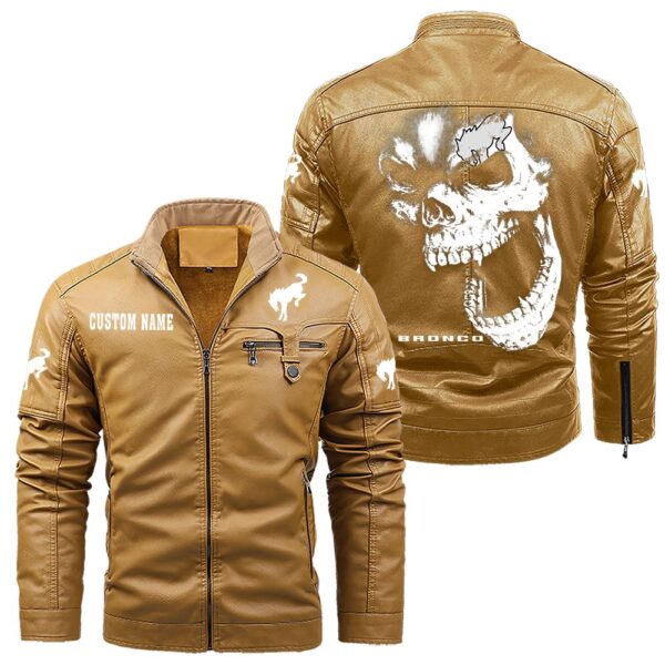 Custom Name Ford Bronco Skull Leather Jacket - Personalized Logo Car Motorcycle Model - Image 10