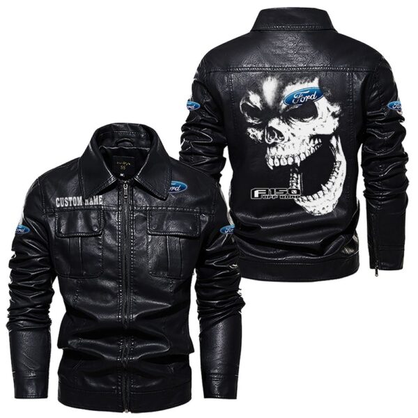 Custom Name Ford F150 Skull Leather Jacket - Personalized Logo Car Motorcycle Model - Image 7