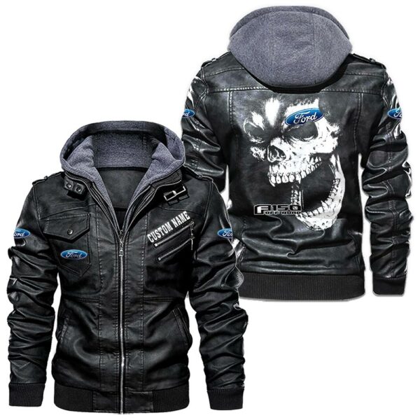 Custom Name Ford F150 Skull Leather Jacket - Personalized Logo Car Motorcycle Model