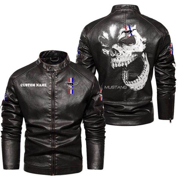 Custom Name Ford Mustang Skull Leather Jacket - Personalized Logo Car Motorcycle Model - Image 3