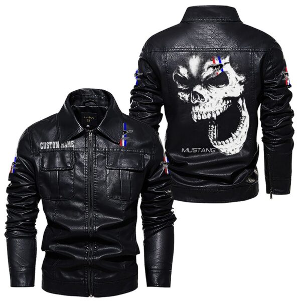 Custom Name Ford Mustang Skull Leather Jacket - Personalized Logo Car Motorcycle Model - Image 7