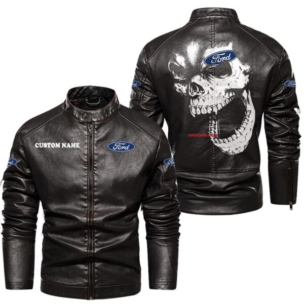 Custom Name Ford Performance Skull Leather Jacket - Personalized Logo Car Motorcycle Model - Image 3