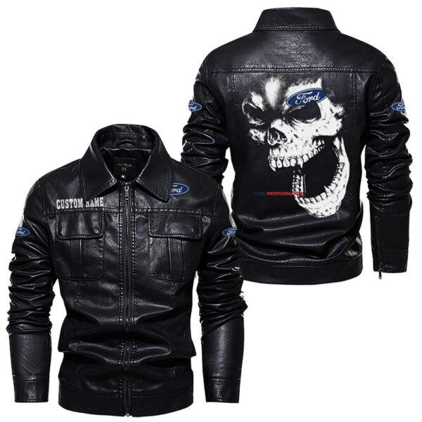 Custom Name Ford Performance Skull Leather Jacket - Personalized Logo Car Motorcycle Model - Image 7