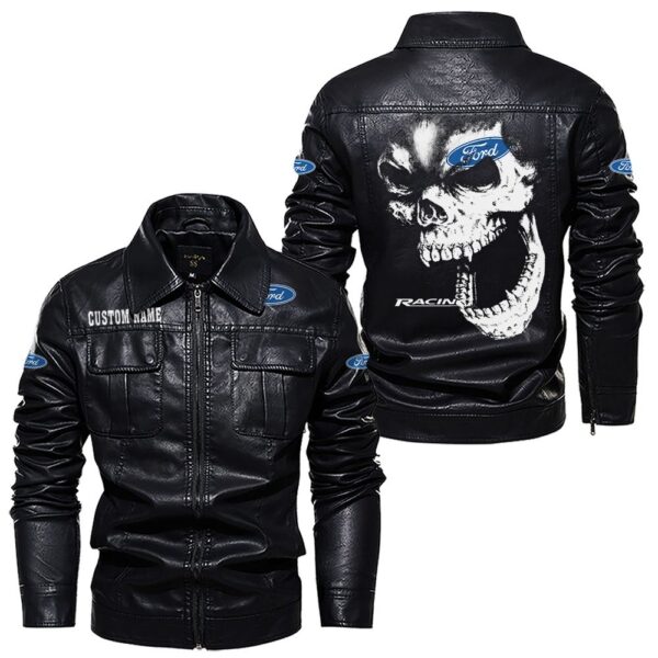Custom Name Ford Racing Skull Leather Jacket - Personalized Logo Car Motorcycle Model - Image 7