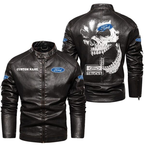 Custom Name Ford Truck Skull Leather Jacket - Personalized Logo Car Motorcycle Model - Image 3