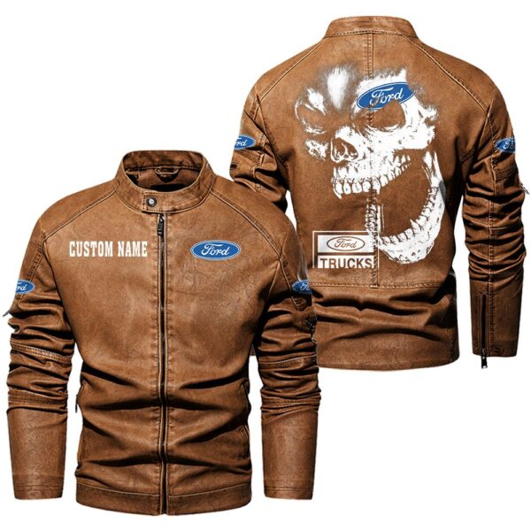 Custom Name Ford Truck Skull Leather Jacket - Personalized Logo Car Motorcycle Model - Image 4