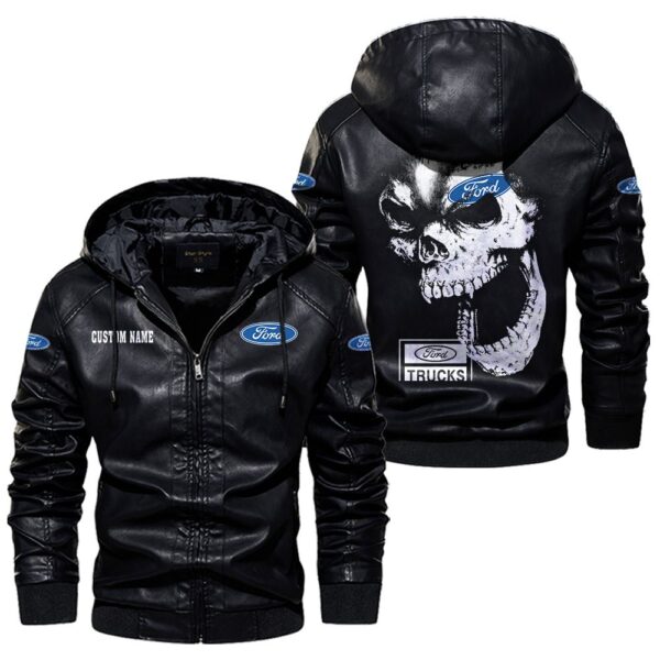 Custom Name Ford Truck Skull Leather Jacket - Personalized Logo Car Motorcycle Model - Image 5