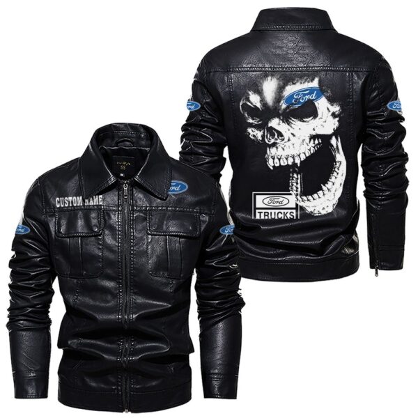 Custom Name Ford Truck Skull Leather Jacket - Personalized Logo Car Motorcycle Model - Image 7