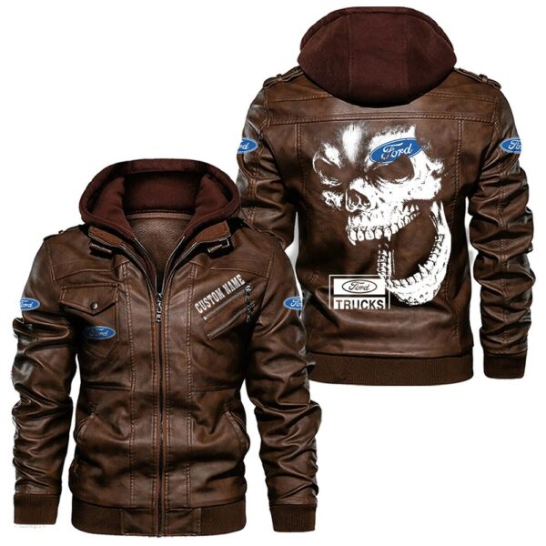 Custom Name Ford Truck Skull Leather Jacket - Personalized Logo Car Motorcycle Model - Image 2