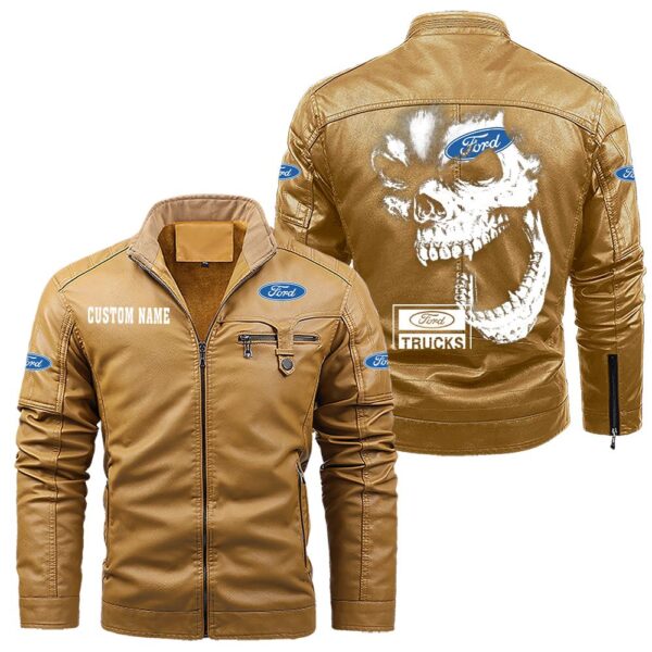 Custom Name Ford Truck Skull Leather Jacket - Personalized Logo Car Motorcycle Model - Image 10