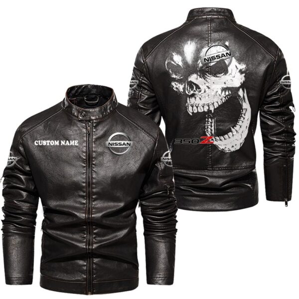 Custom Name Nissan 350z Skull Leather Jacket - Personalized Logo Car Motorcycle Model - Image 3