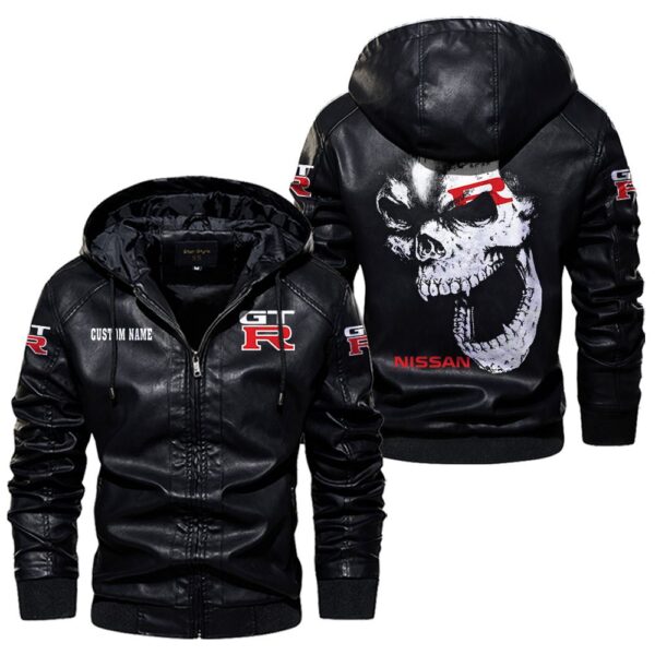 Custom Name Nissan Gtr Skull Leather Jacket - Personalized Logo Car Motorcycle Model - Image 5